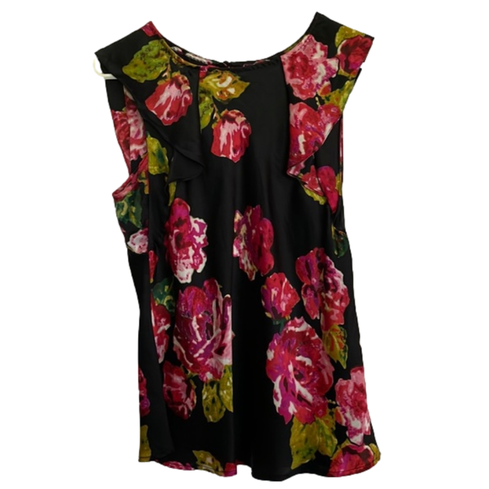 KENAR Floral Pullover Blouse, Women’s M, Black Pink